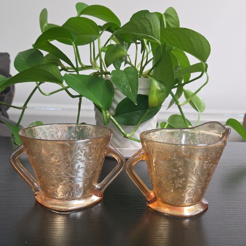 Vintage Glass Creamer and Sugar Set